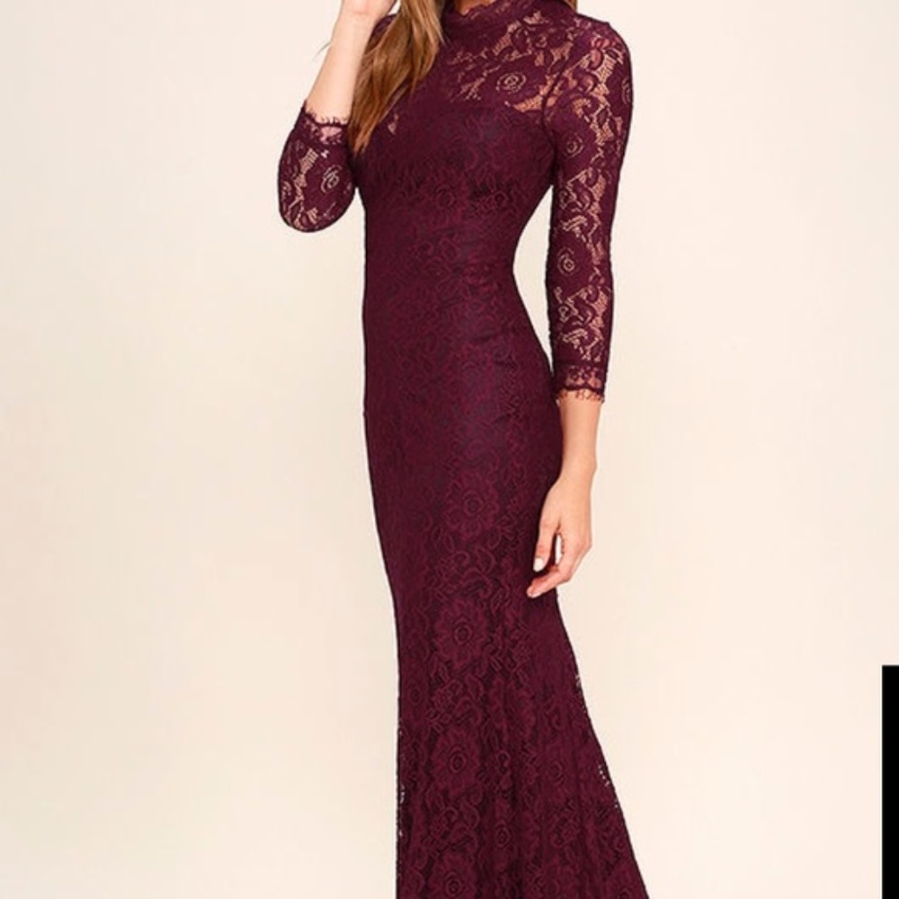 Burgundy Floor length Lace Dress from Lulu'